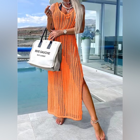 Openwork Slit Cutout Wide Strap Dress - Picture 3 of 16